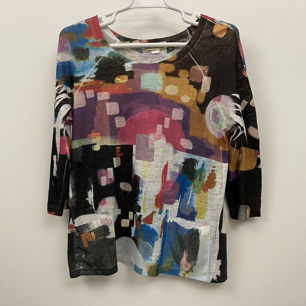 Impulse Women's Painted Canvas Multicolor Knit Top Sparkling Pocket Large